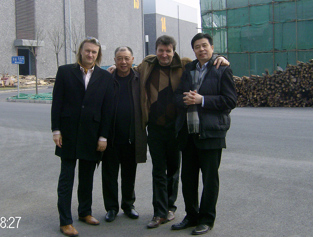 Davide Mancori, Wan Zimei, Ezio Prosperi and Zhou  Yue at Beijing film studios for NERONE film production