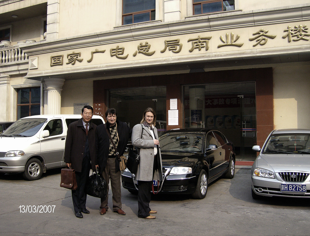 Davide Mancori with Yang Xin Min and Ezio Prosperi at Beijing Coproduction Studios